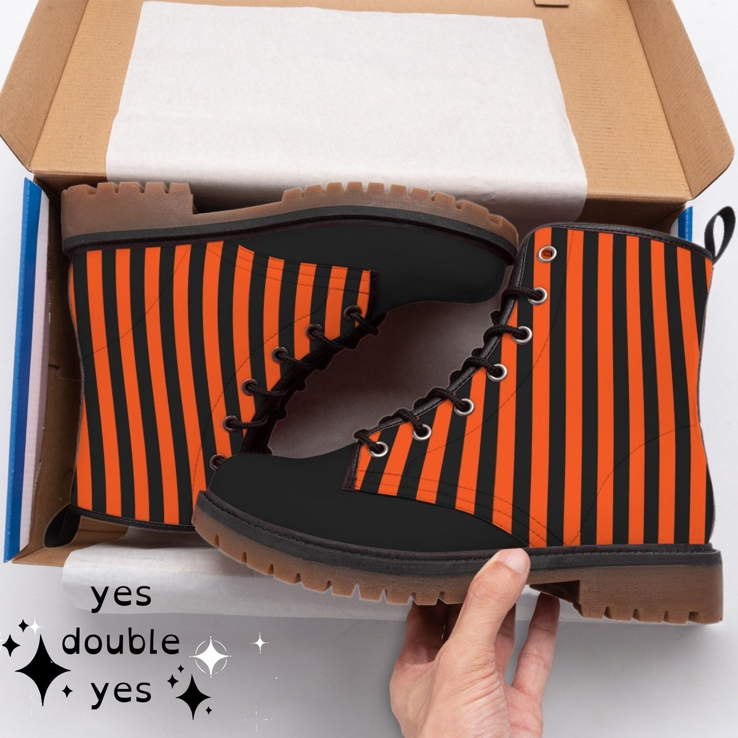 Pumpkin Stripe Combat Boots Professional Clown Shoes Whimsigoth Gothic Striped Orange And Black Boot