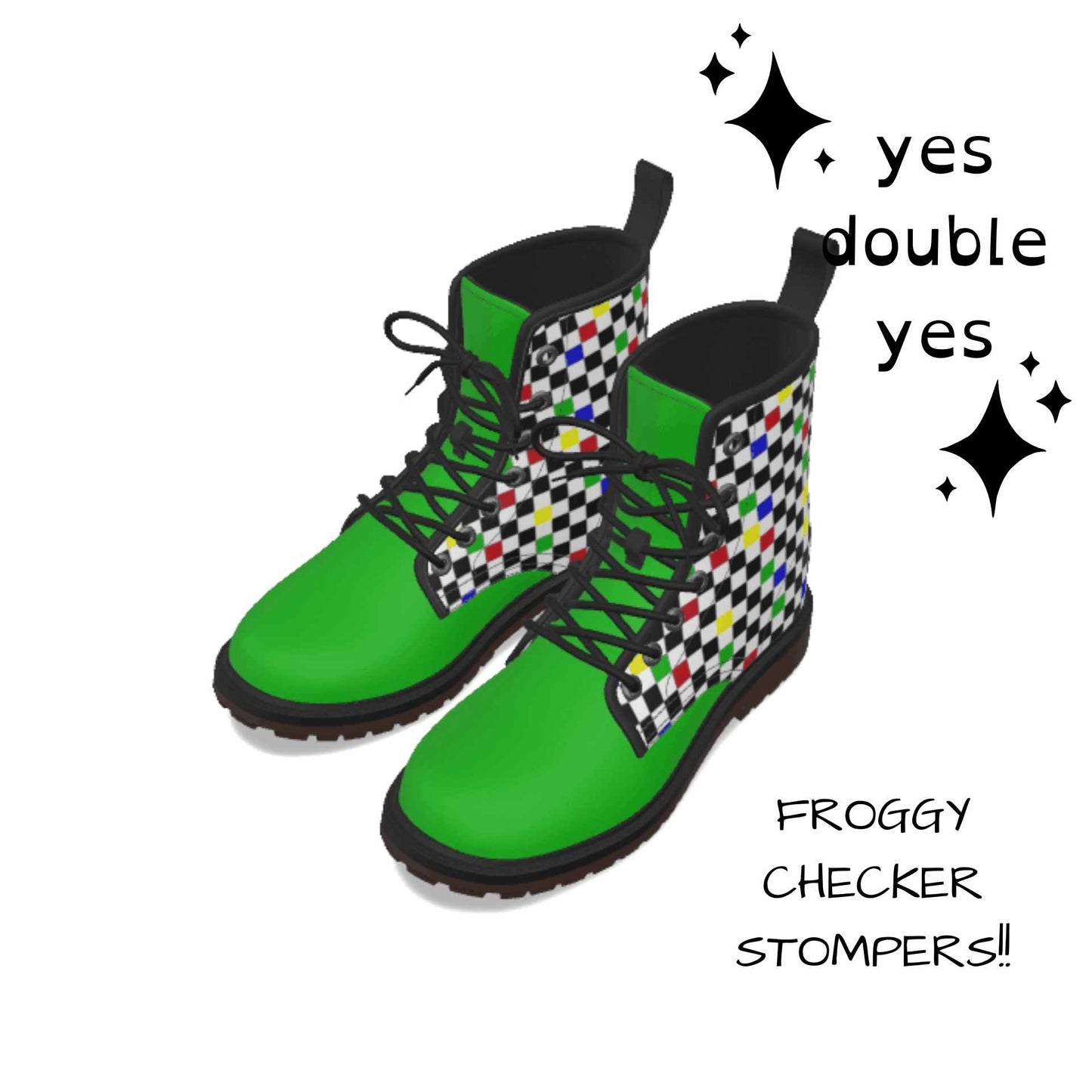 Froggy Checker Kidcore Boots! Pro Clown Boots in Vegan Leather Clowncore Maximalist Statement Unisex