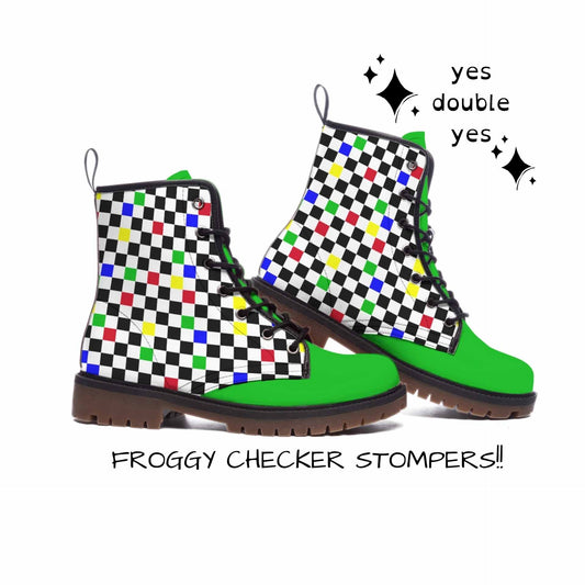 Froggy Checker Kidcore Boots! Pro Clown Boots in Vegan Leather Clowncore Maximalist Statement Unisex