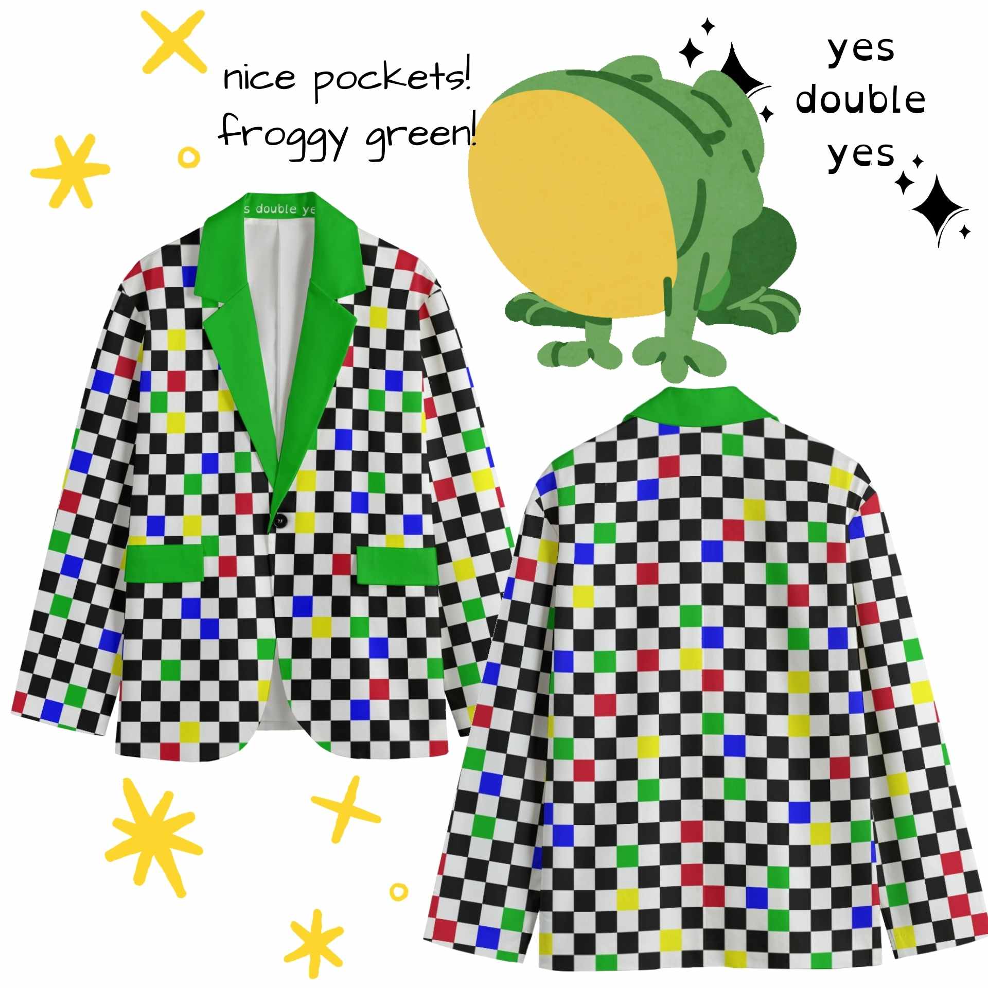 Froggy Checker Kidcore Blazer! Mens cut Clowncore Cotton Sport Coat Adult Clown Costume Jacket