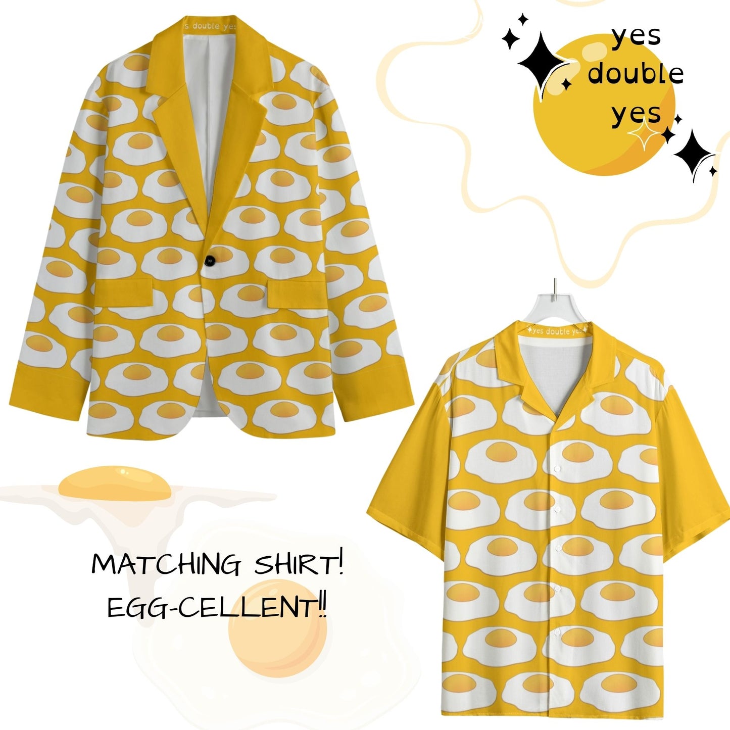 Sunny Side Up Men's Sport Coat | Breakfast Food Egg Themed Cotton Blazer Maximalist Clowncore Jacket