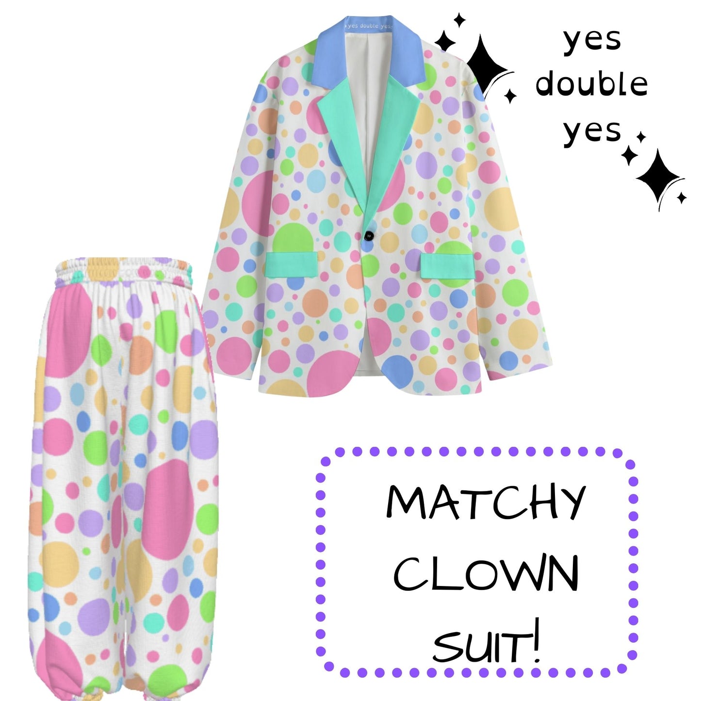 Softie Spots Clowncore Blazer Mens Cut Cotton Formal Suit Coat Pastel Polkadot Clown Jacket Pro