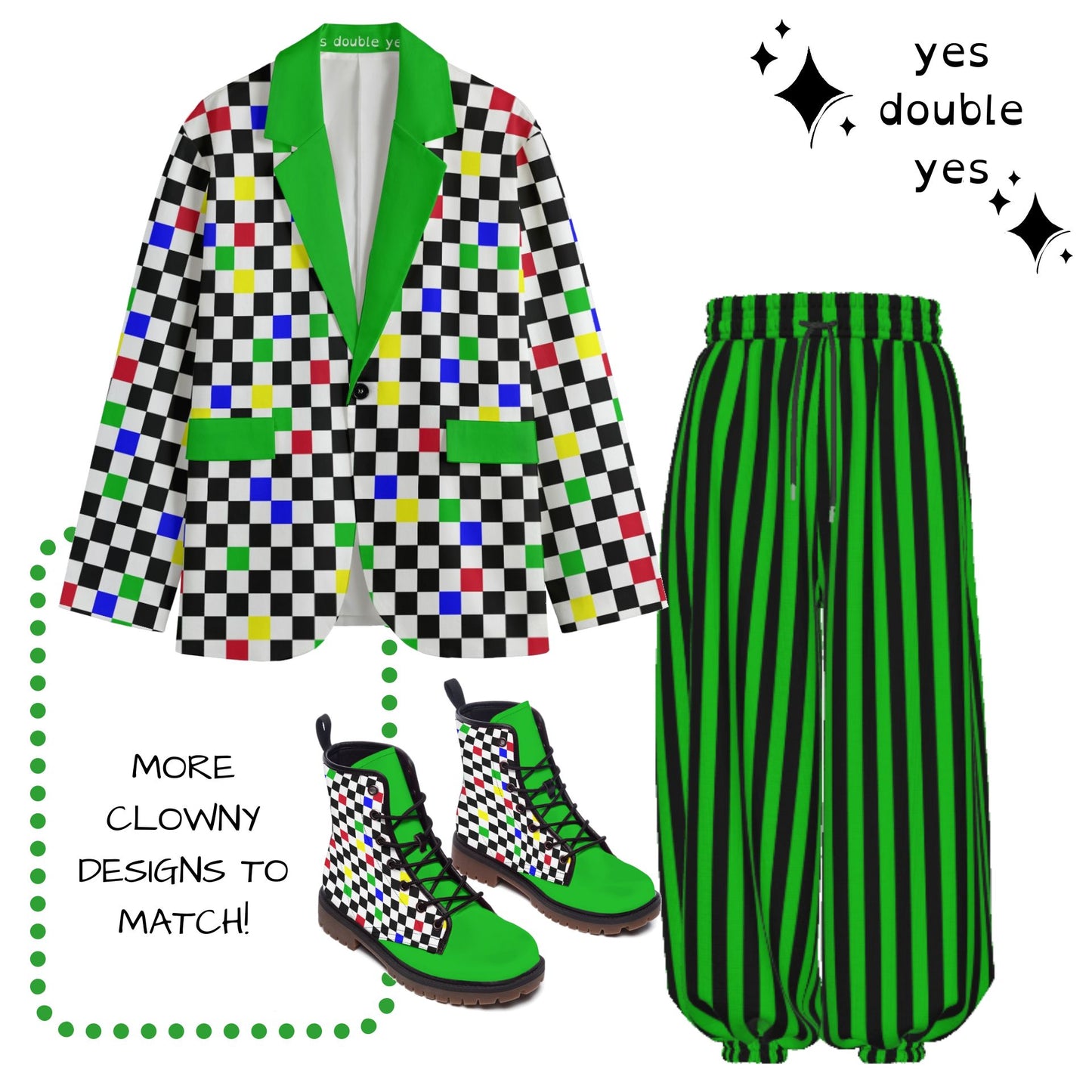 Green Frog Stripe Clown Pants Balloon Pantaloons Clowncore Party Clothes Sleep Lounge Trousers Xmas