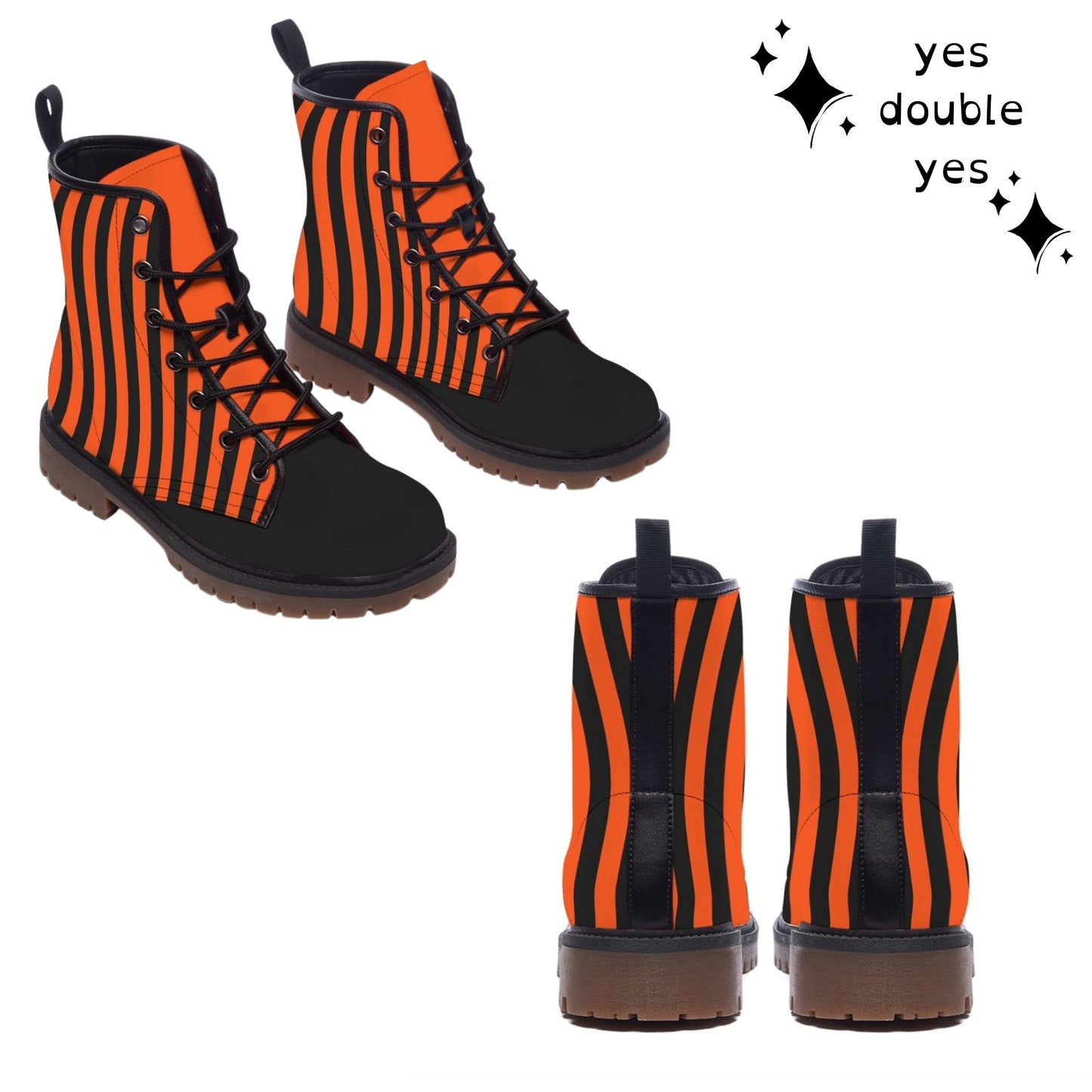 Pumpkin Stripe Combat Boots Professional Clown Shoes Whimsigoth Gothic Striped Orange And Black Boot