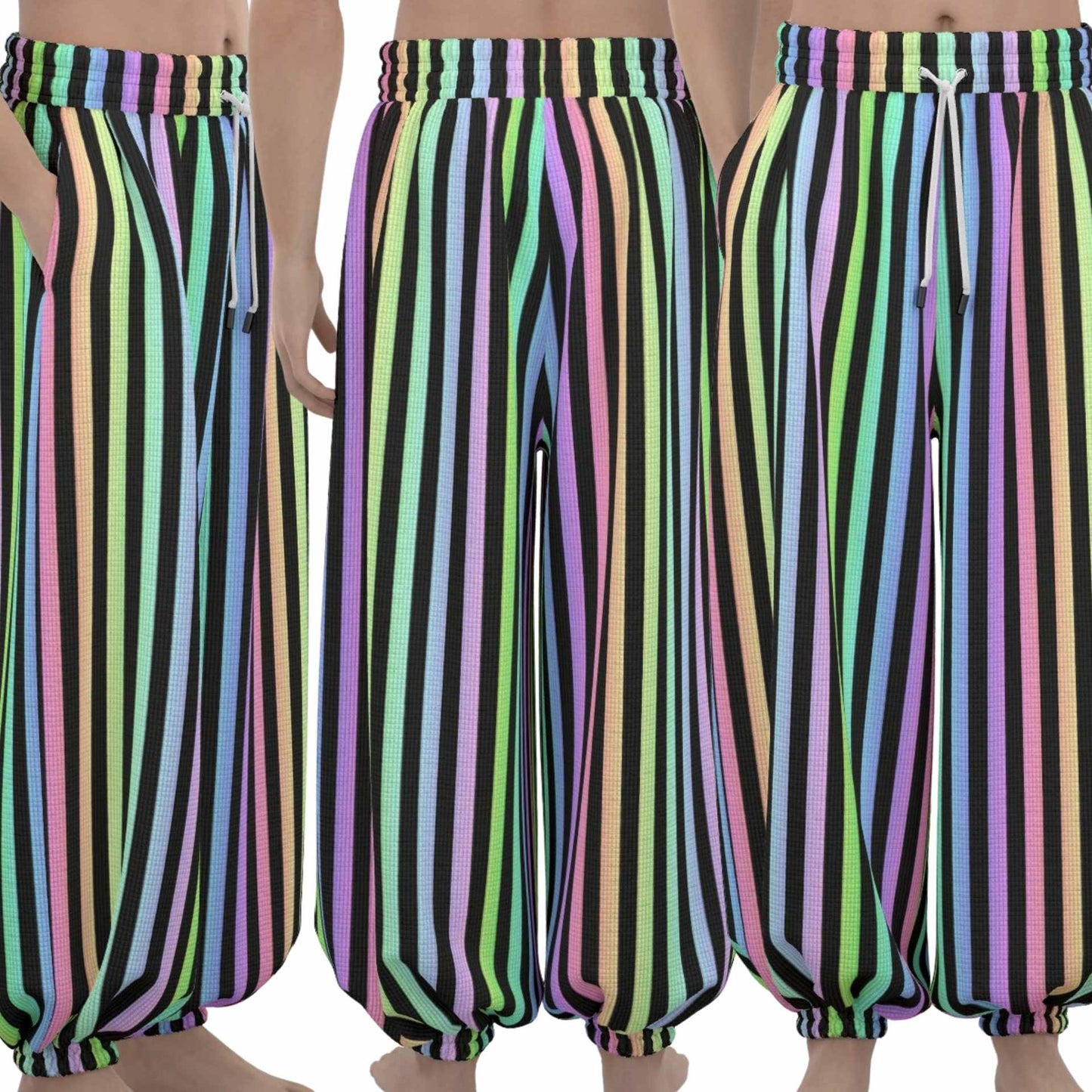 Softie Rainbow Stripe Clown Pants | Maximalist Clowncore Loungewear PJs Waffle Knit Cozy Sleep