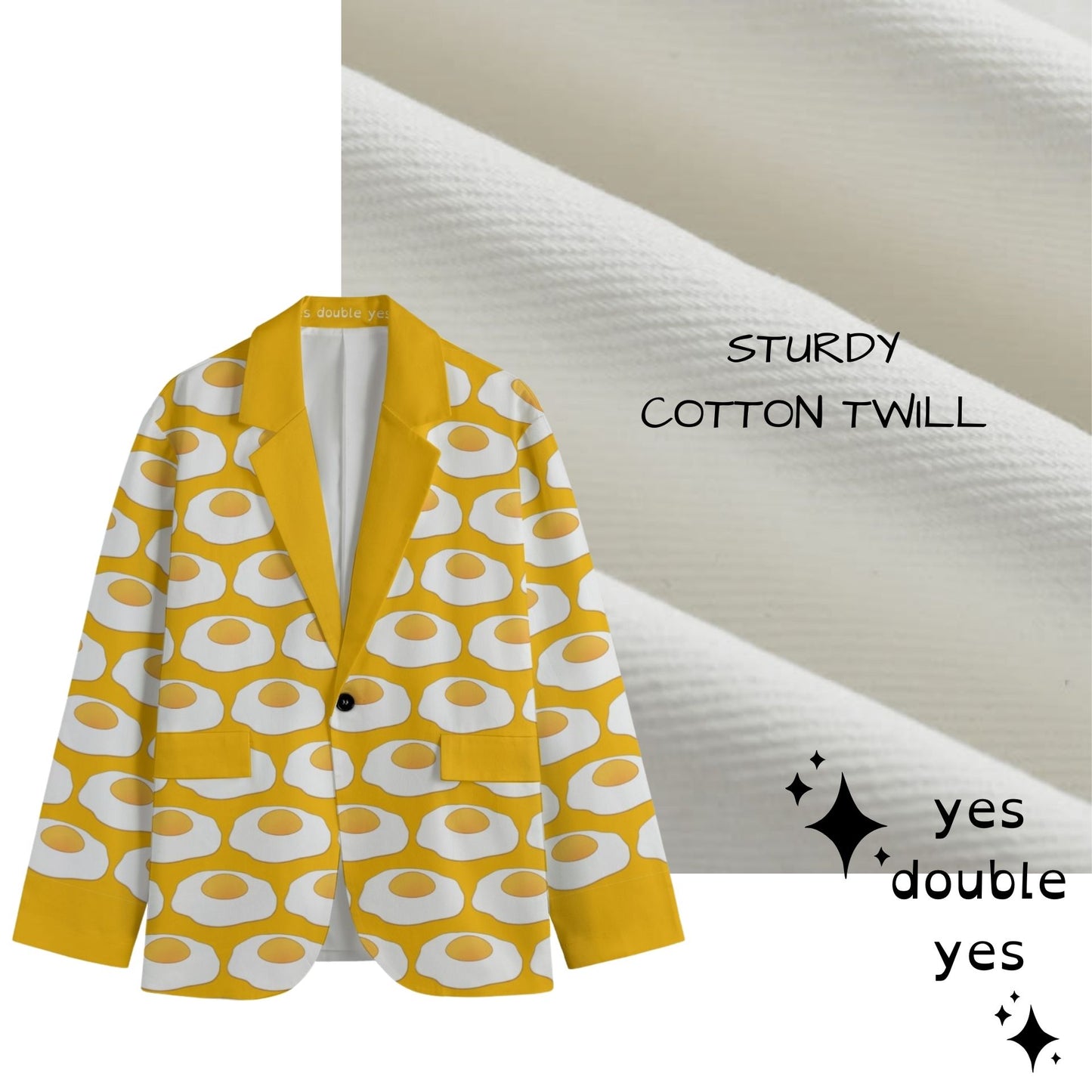 Sunny Side Up Men's Sport Coat | Breakfast Food Egg Themed Cotton Blazer Maximalist Clowncore Jacket