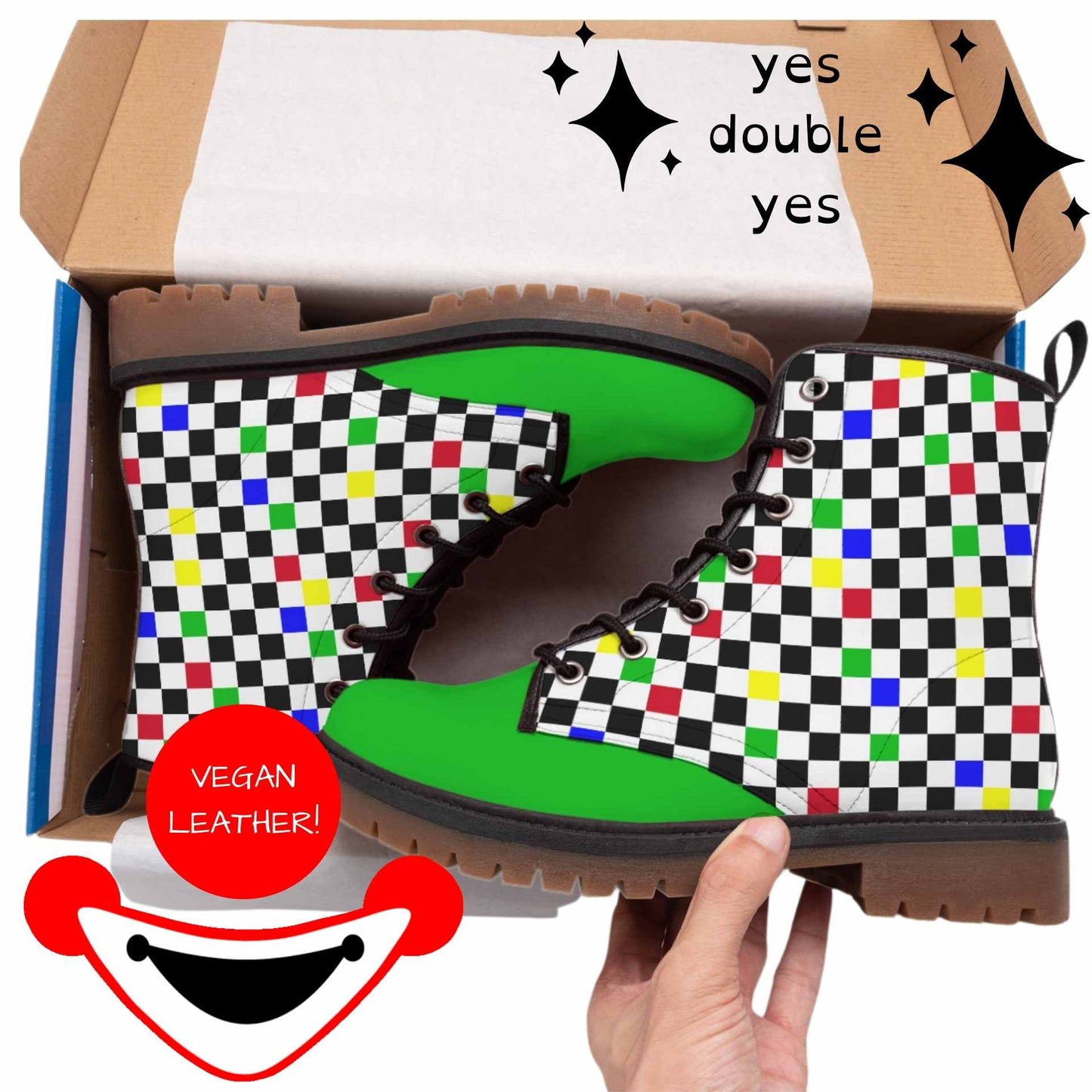 Froggy Checker Kidcore Boots! Pro Clown Boots in Vegan Leather Clowncore Maximalist Statement Unisex