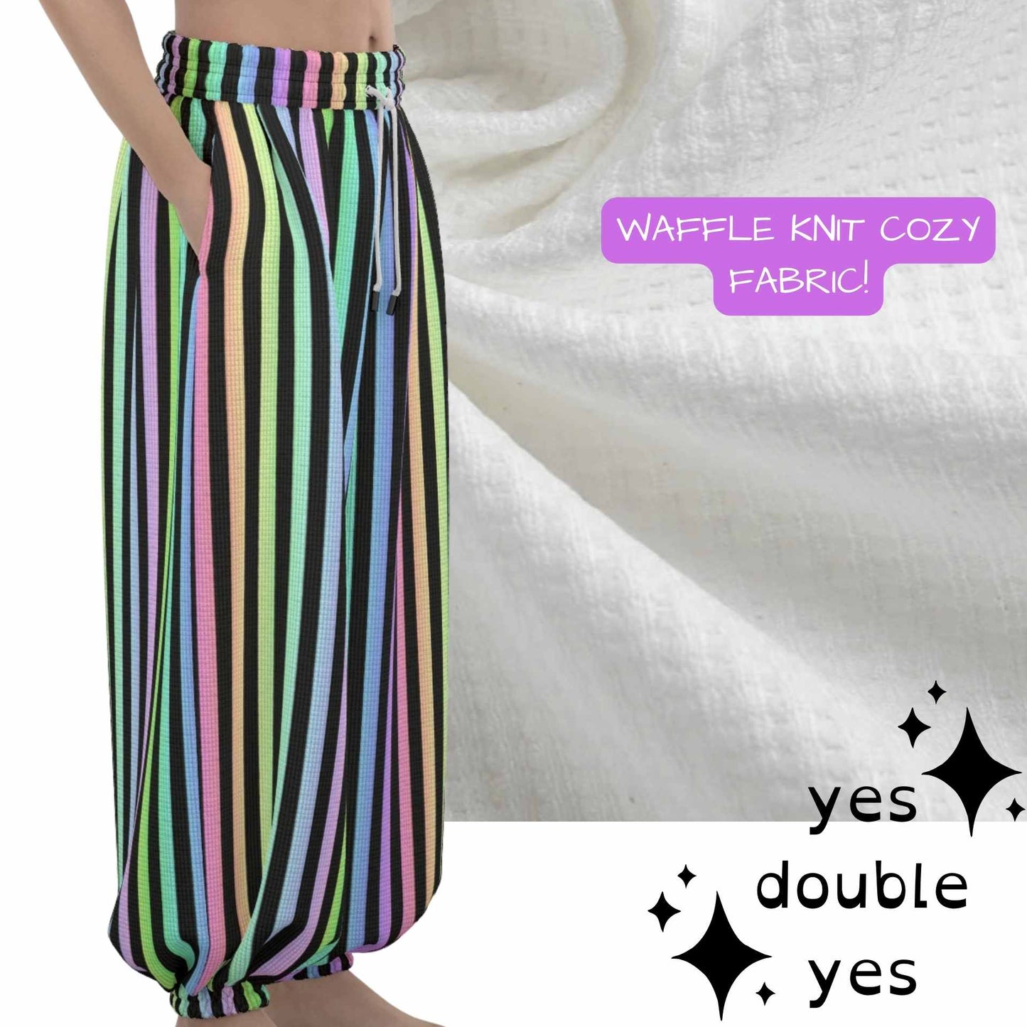 Softie Rainbow Stripe Clown Pants | Maximalist Clowncore Loungewear PJs Waffle Knit Cozy Sleep