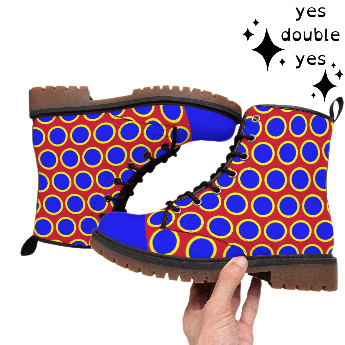 Clown Dot Stompers! Kidcore Circuscore Primary Colors Happy Boots Red Yellow & Royal Blue Unisex