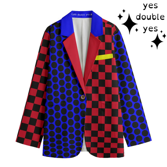 Clown Coatnundrum Dots Checks Jacket Clowncore Red Blazer Blue Jacket Block Colors Funny Primary Color Block Formal Sport Coat COTTON CANVAS