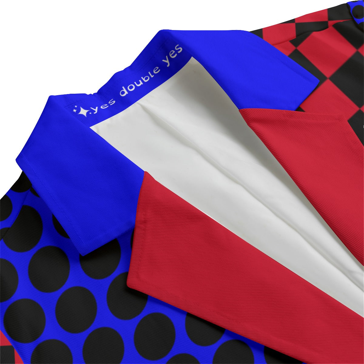 Clown Coatnundrum Dots Checks Jacket Clowncore Red Blazer Blue Jacket Block Colors Funny Primary Color Block Formal Sport Coat COTTON CANVAS