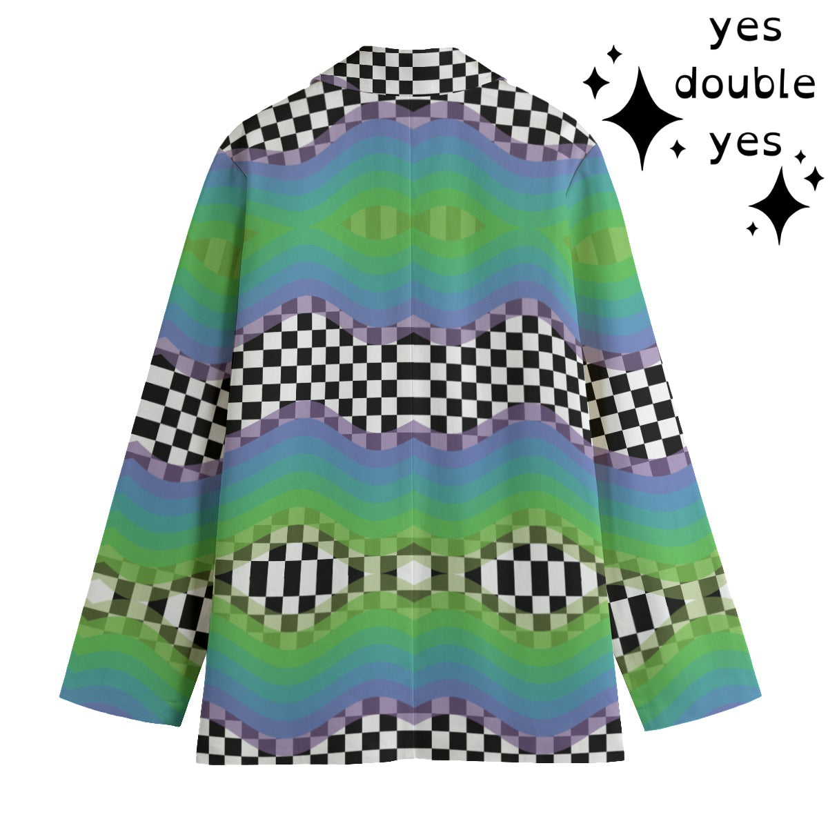 Barney Check Sport Coat, Cotton Formal Blazer Mardi Gras Outfit Festive Weirdcore Clowncore Trippy Wavy Green Purple Checkered Womens Jacket