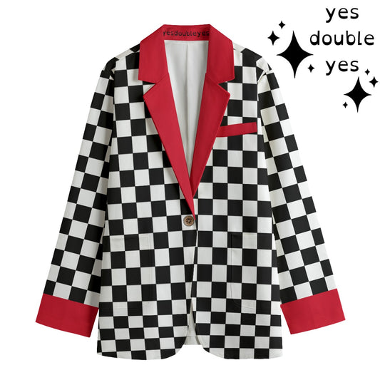 Womens' Checkered Red Blazer Clowncore Maximalist Unmissable! Cotton Sport Coat Clown Jacket Check all-over Can be unisex too