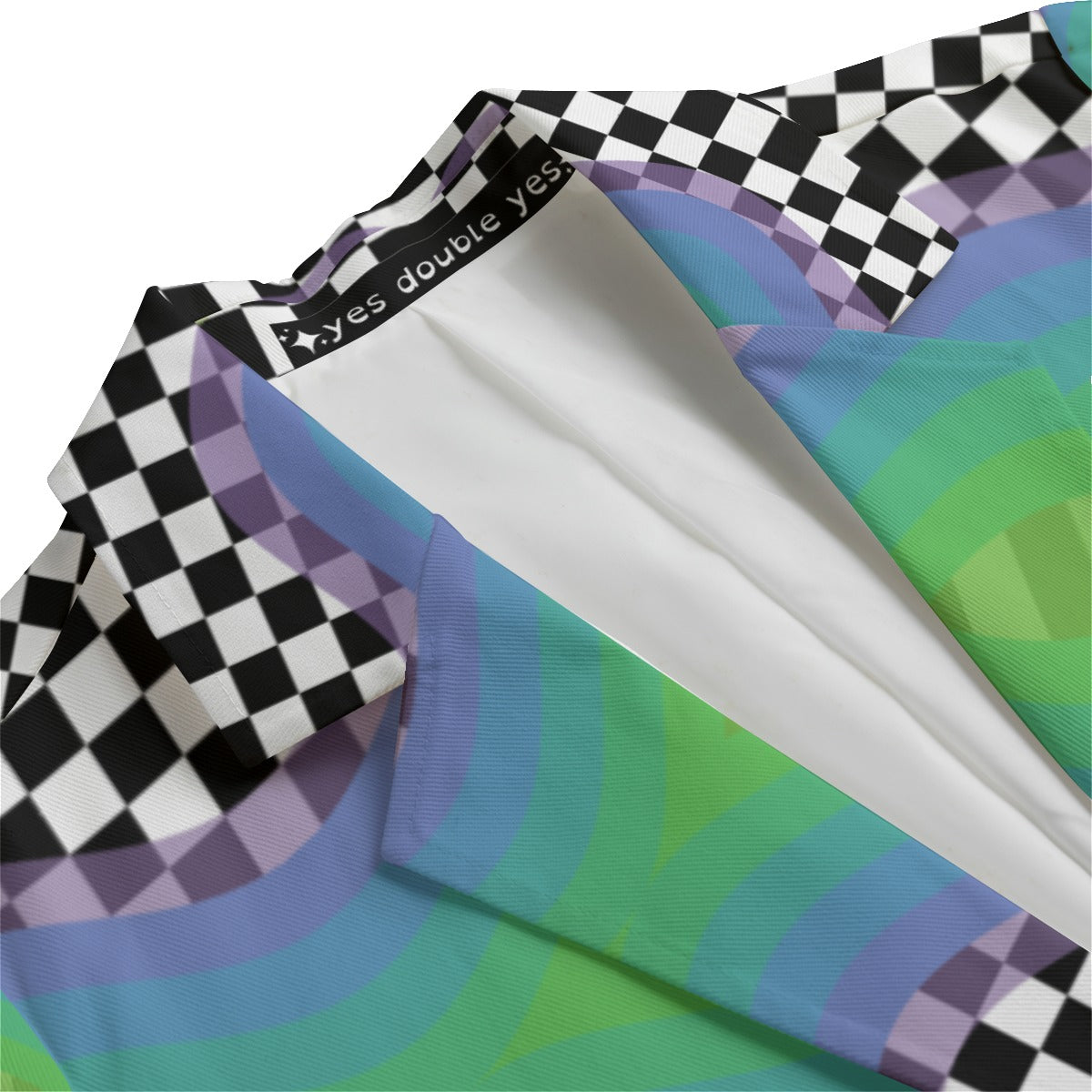 Barney Check Sport Coat, Cotton Formal Blazer Mardi Gras Outfit Festive Weirdcore Clowncore Trippy Wavy Green Purple Checkered Womens Jacket