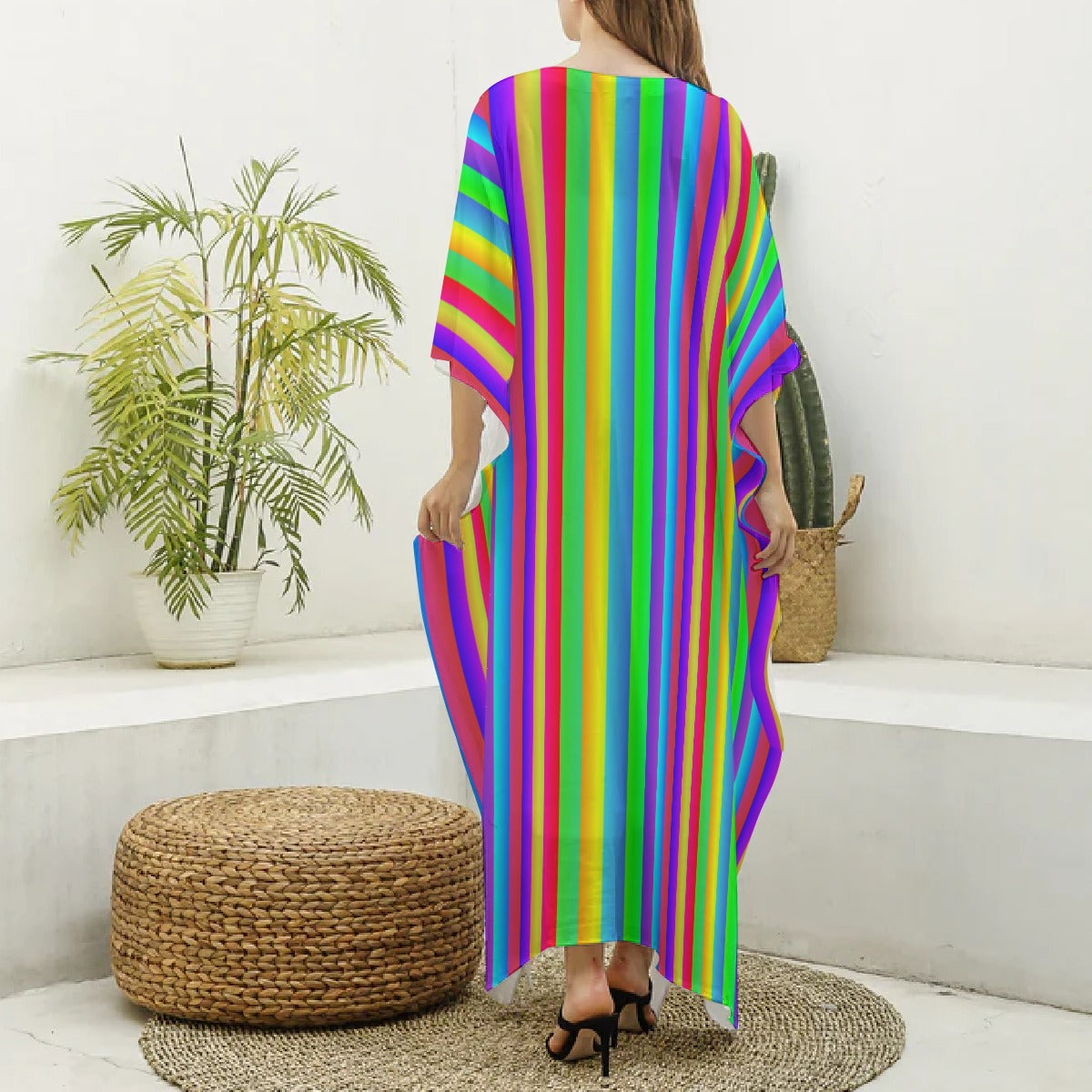 Fruit Stripes Satin Caftan Rainbow Fairy Coat of Many Colors Coverup Summer Fun Clowncore Maximalist