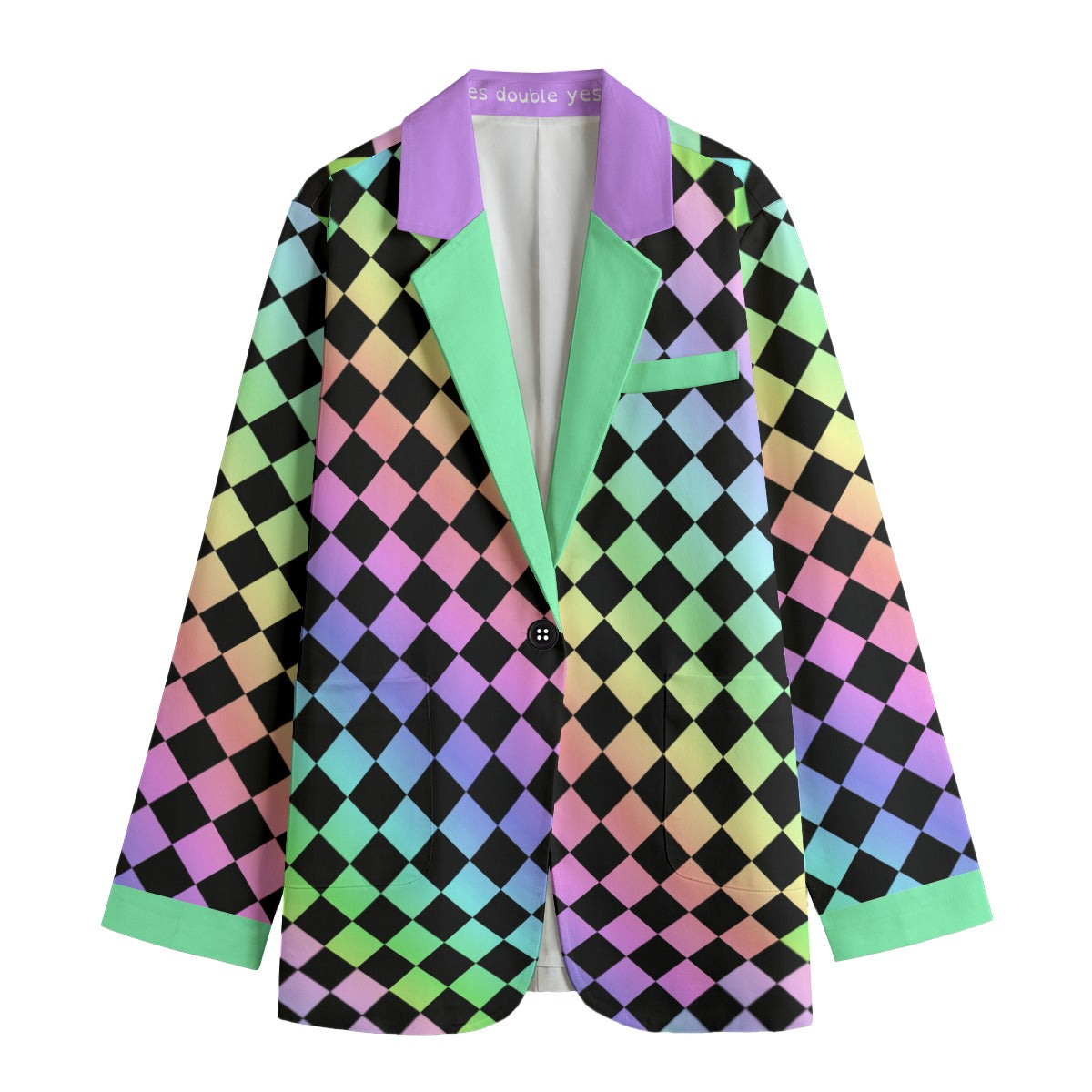 Harlequin Rainbow Sorbet Ladies Blazer! Womens Pastel Checker Clowncore Professional Clown Coat