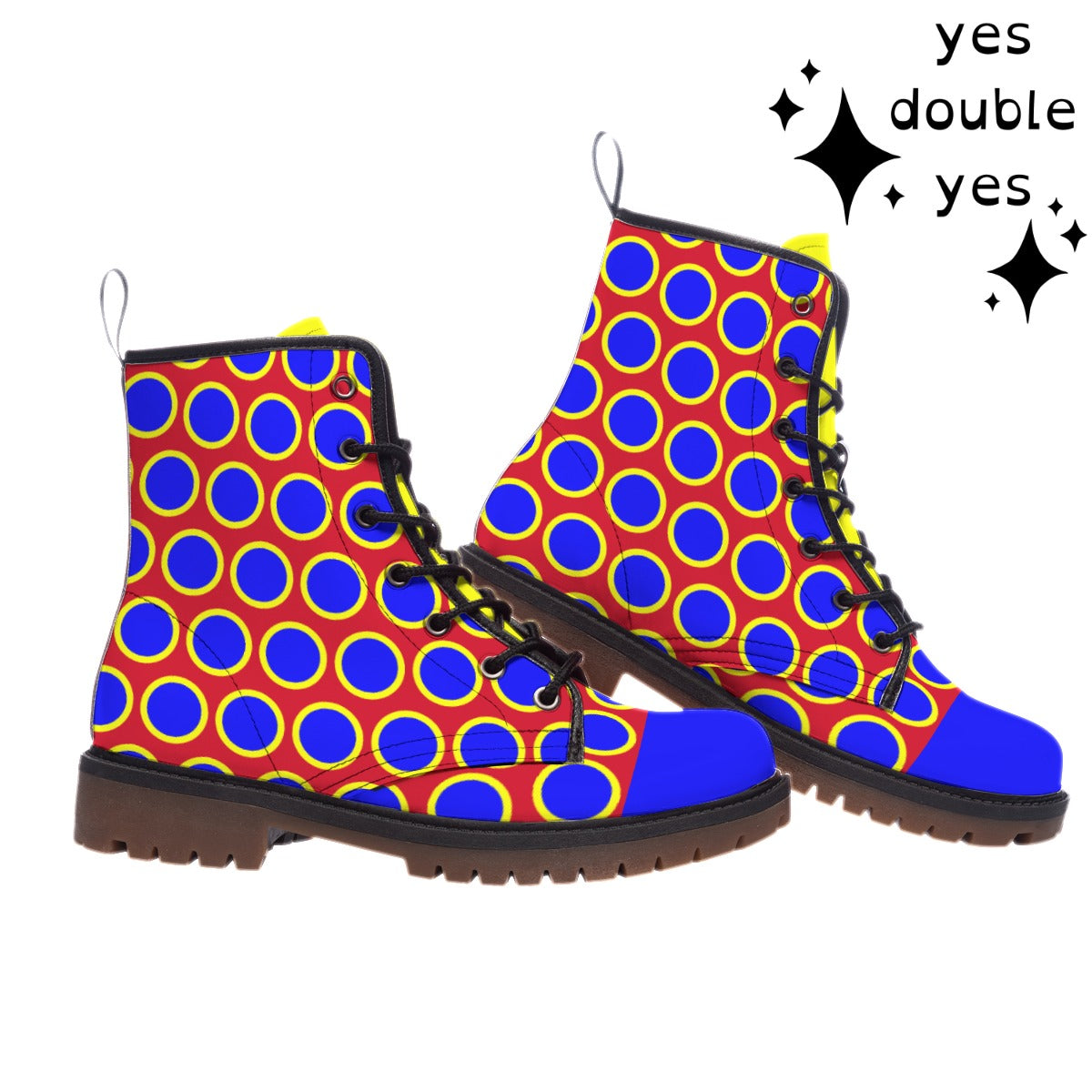 Clown Dot Stompers! Kidcore Circuscore Primary Colors Happy Boots Red Yellow & Royal Blue Unisex