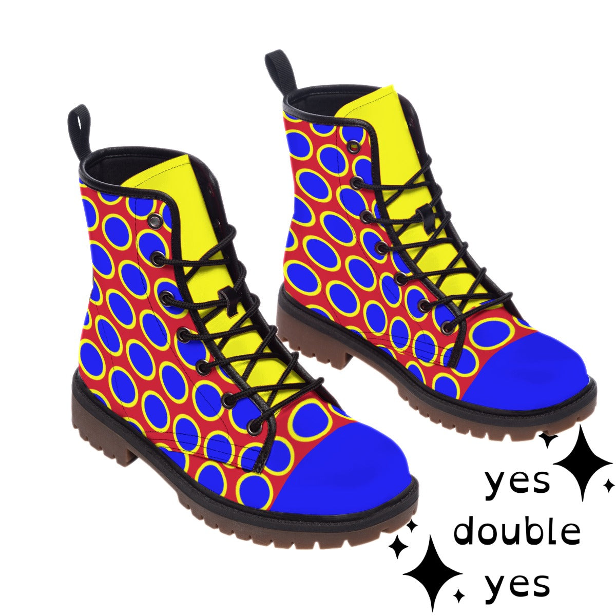 Clown Dot Stompers! Kidcore Circuscore Primary Colors Happy Boots Red Yellow & Royal Blue Unisex