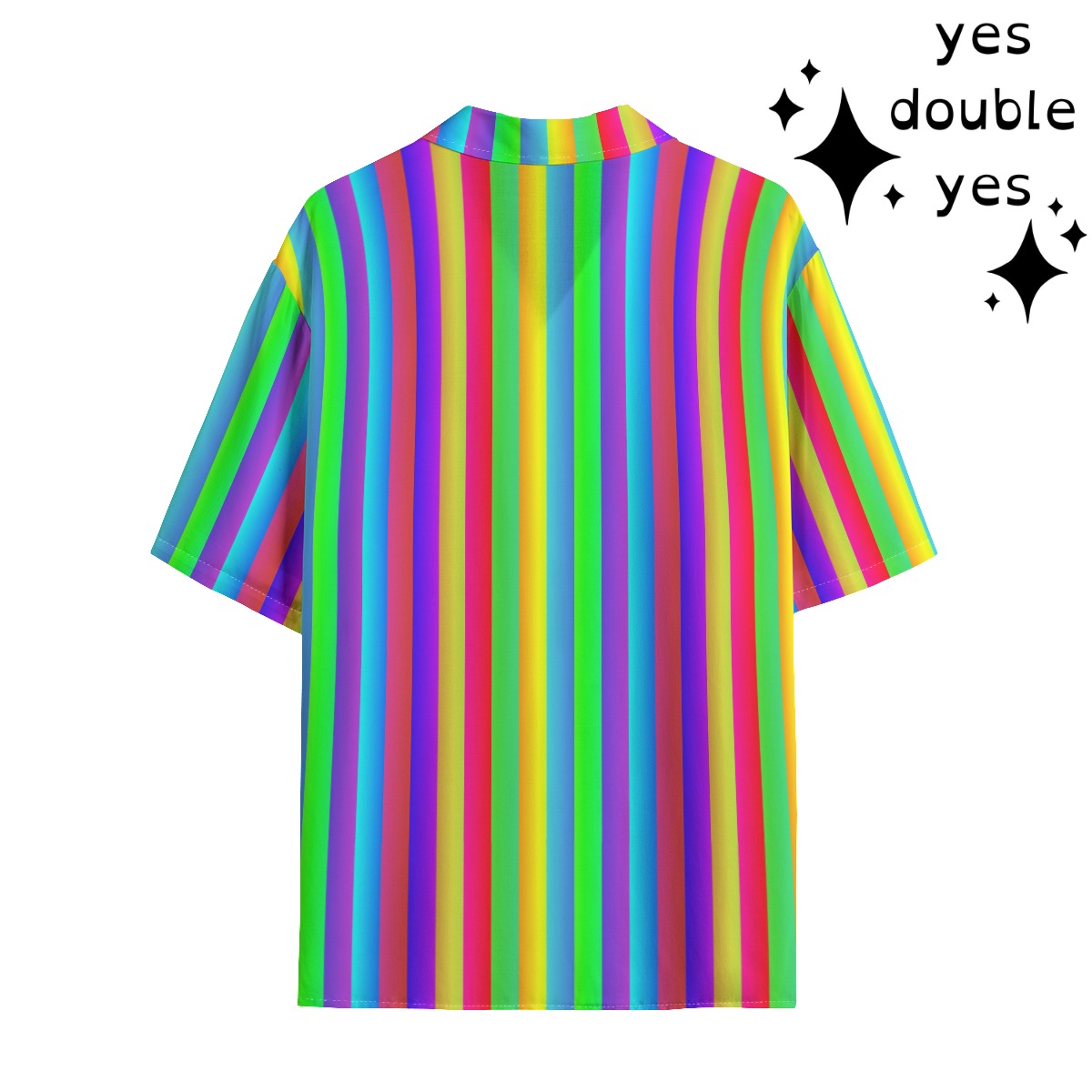 Fruit Stripe Shirt, Rainbow Rayon Boxy Hawaiian Tiki Summer Fun Festival Rave Gay Pride LGBTQ Button