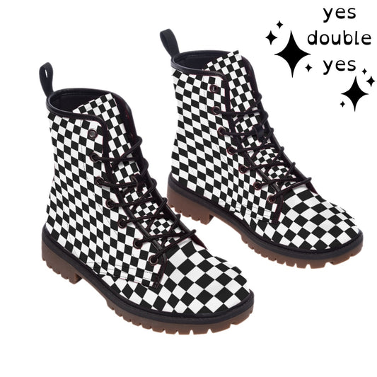 Checker Stompers Clowncore Adult Unisex Clown Boots! High Contrast Black and White Check Design